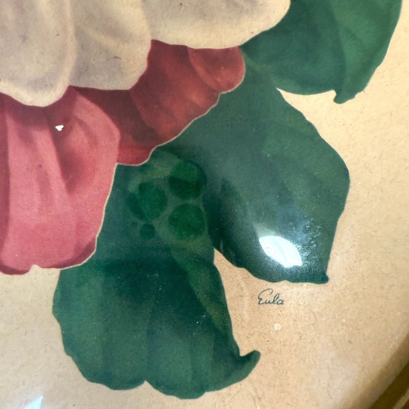 1950s Vintage Oval Floral Prints Signed Eula, Cottagecore Wall Art Set - Picture 5 of 8